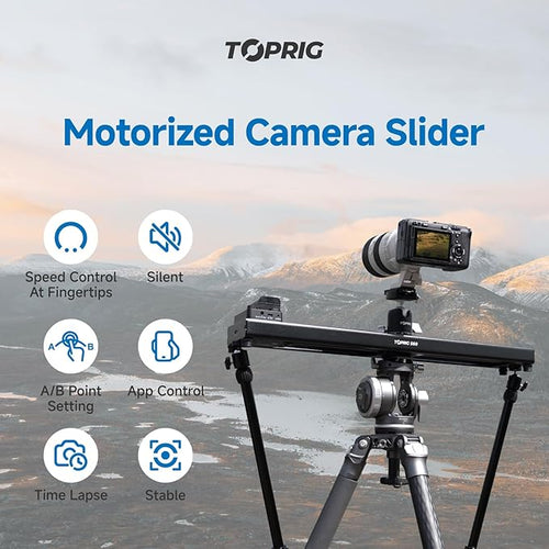 Accsoon Toprig S60 Motorized Camera Slider and Support Arms, Smartphone Dolly Rail Track Slider Compatible with Gopro DSLR Camera for Photography