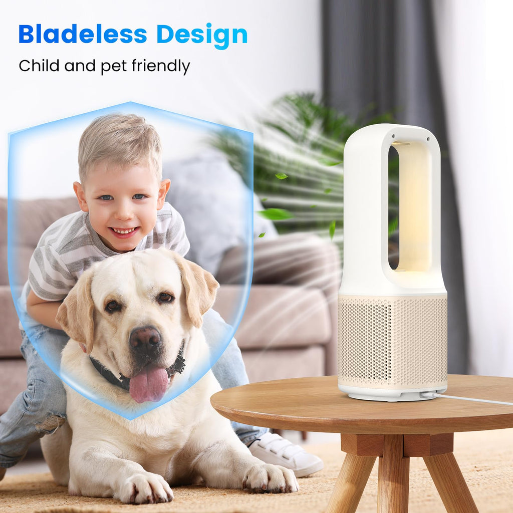 Misby Desk Fans Small Quiet, 13 Inch Bladeless Table Fan, 5 Speeds, 70° Oscillating Fan with Night Light and Timer, Desktop Cooling Fan for Bedroom, Office, Nightstand