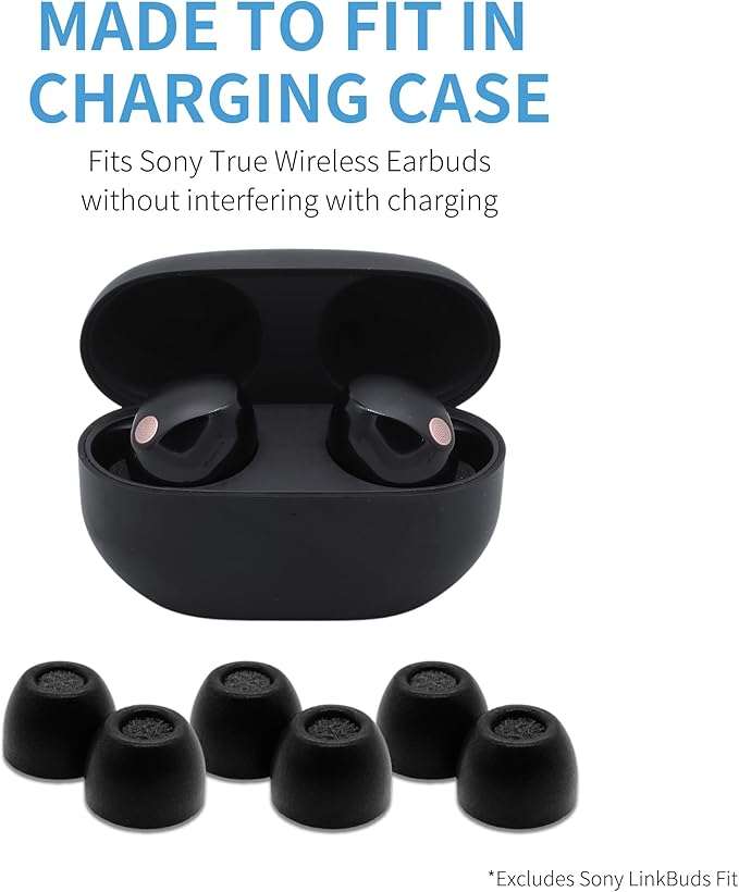 Comply TrueGrip | Premium Memory Foam Replacement Earbud Tips for Sony True Wireless Earbuds | Enhanced Comfort, Secure Fit, Superior Noise Isolation, Cleaning Tool | Black, Large (3 Pairs)