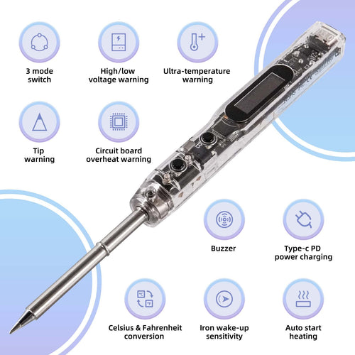 68W Electric Soldering Iron, SEQURE SI012 Pro Portable Solder Iron, OLED Screen Digital Soldering Tools, Auto Start Heating, 19V Power Adapter, PD/QC Charging, 2 Soldering Tips-T12 B2 & TS BC2