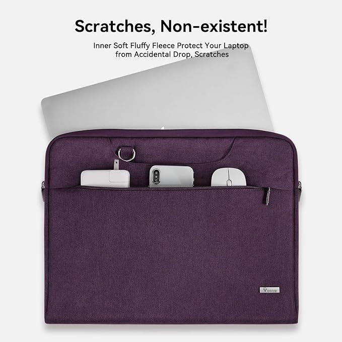 Voova Laptop Bag 17 17.3 Inch Water-resistant Laptop Sleeve Case with Shoulder Straps & Handle, Computer Case Cover Slim Briefcase Compatible with 17-18” Hp Dell Asus Acer, Dark Purple