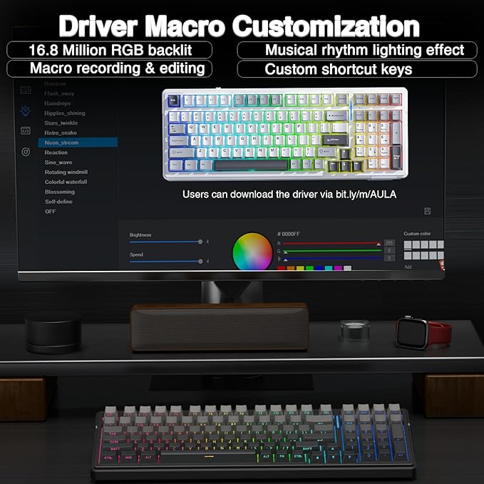 AULA F99 Pro Wireless Mechanical Keyboard,Hot Swappable Custom Keyboard,RGB Backlit,Pre-lubed Linear Switches,Side Printed PBT Keycaps,2.4GHz/USB-C/BT5.0 Mechanical Gaming Keyboards