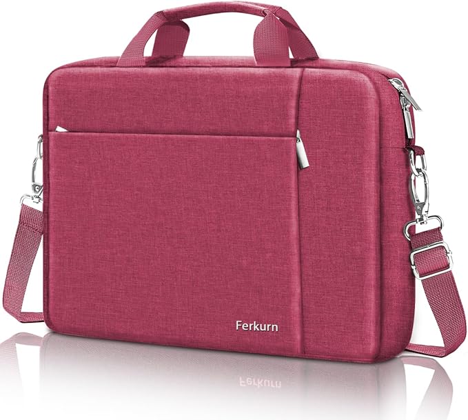 Ferkurn Laptop Bag Case for Women Men Computer Bag Compatible with HP Envy Pavilion Omen/LG Gram/MSI/Dell Inspiron XPS/Lenovo/Acer, Shoulder Strap Carrying Messenger Briefcase, Red, 15.6 16 Inch