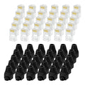 MECCANIXITY 60pcs Cat6 RJ45 Pass Through Connectors, RJ45 Connector 8P8C Gold Plated Plugs with 60pcs Black Strain Relief Boots for Solid or Stranded UTP Ethernet Cable, 1.1mm