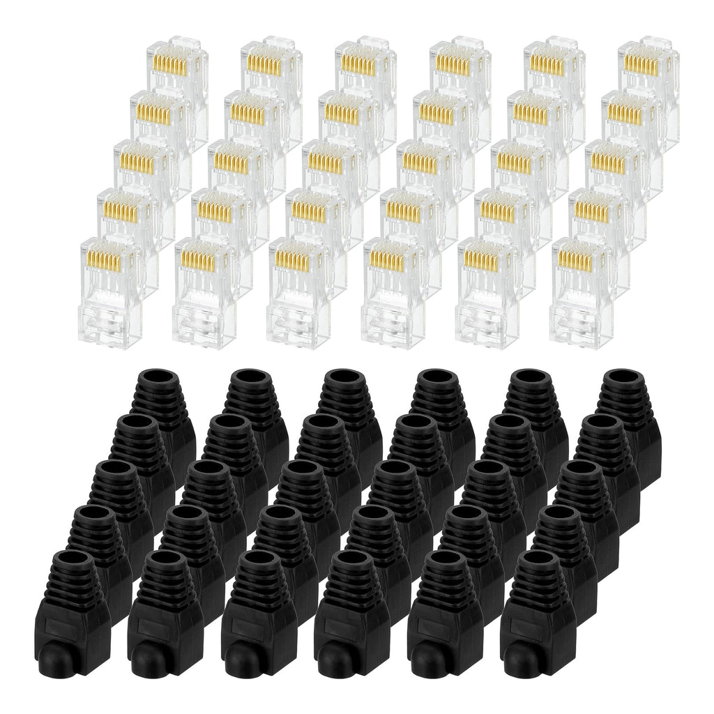 MECCANIXITY 30pcs Cat6 RJ45 Pass Through Connectors, RJ45 Connector 8P8C Gold Plated Plugs with 30pcs White Strain Relief Boots for Solid or Stranded UTP Ethernet Cable, 1.1mm