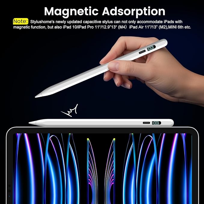 Stylus Pen for iPad M3/M4/9/10th Generation, LED Display Fast Charge Pencil Compatible with Apple iPad Pro A16 6th/7th/8th, Air 5/4/3, Mini 7/6/5(Tilt Sensitivity, Pixel Precision, Palm Rejection)
