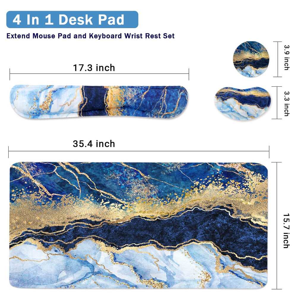 Ergonomic Large Mouse Pad and Keyboard Wrist Rest, Desk Pad for Keyboard and Mouse, 4-in-1 Large Gaming Mouse Pad with Wrist Support - Light Blue
