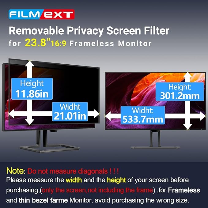 FILMEXT [2-Pack 23.8 in. Computer Privacy Screen Filter and Shield, Anti-Spy Blue Light Filter for 16:9 All-in-One/Frameless Monitors]