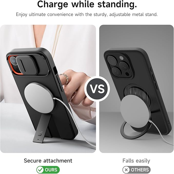 SURITCH for iPhone 13/14 Case with Magnetic Camera Slide Cover and Adjustable Kickstand, Compatible with MagSafe, Shockproof Bumper Case Slim Protective Cover for iPhone 13/14 6.1 Inch, Black