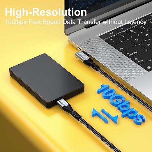 Fasgear USB C to USB C 3.1 Gen 2 Cable 6ft 90-Degree Type C 100W Cord 4K@60Hz Video Output 5A Power Delivery Charging Wire Compatible for MacBook,iPad Pro,Pixelbook,Oculus Link,T5 LaCie SSD (Black)