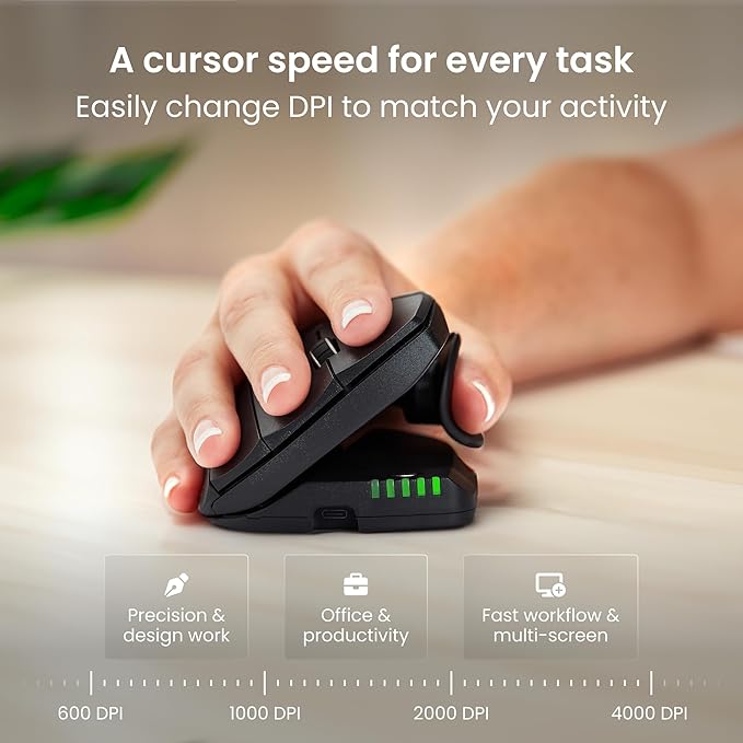 Contour Unimouse Ergonomic Vertical Mouse – Adjustable 35°-70° Angle, Customizable Thumb Rest, Rechargeable Battery with Long Life, 6 Programmable Buttons, Ideal for All Day Comfort and Pain Relief 