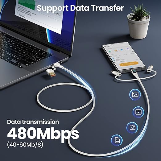 USB C to Multi Charging Cable, USAMS 100W 4FT 5A Type C to Type C Fast Charger Charging Cord with LED Display 5-in-1 C/A to C/Micro/IP Sync Charger Adapter Compatible for Laptop/Tablet/Phone