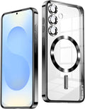 TOBOVON Slim Thin for Samsung Galaxy S25 Plus Case, Compatible with MagSafe, Built-in Camera Lens Protector, Shockproof Protective Phone Case, Soft Electroplated Clear Cover, Black