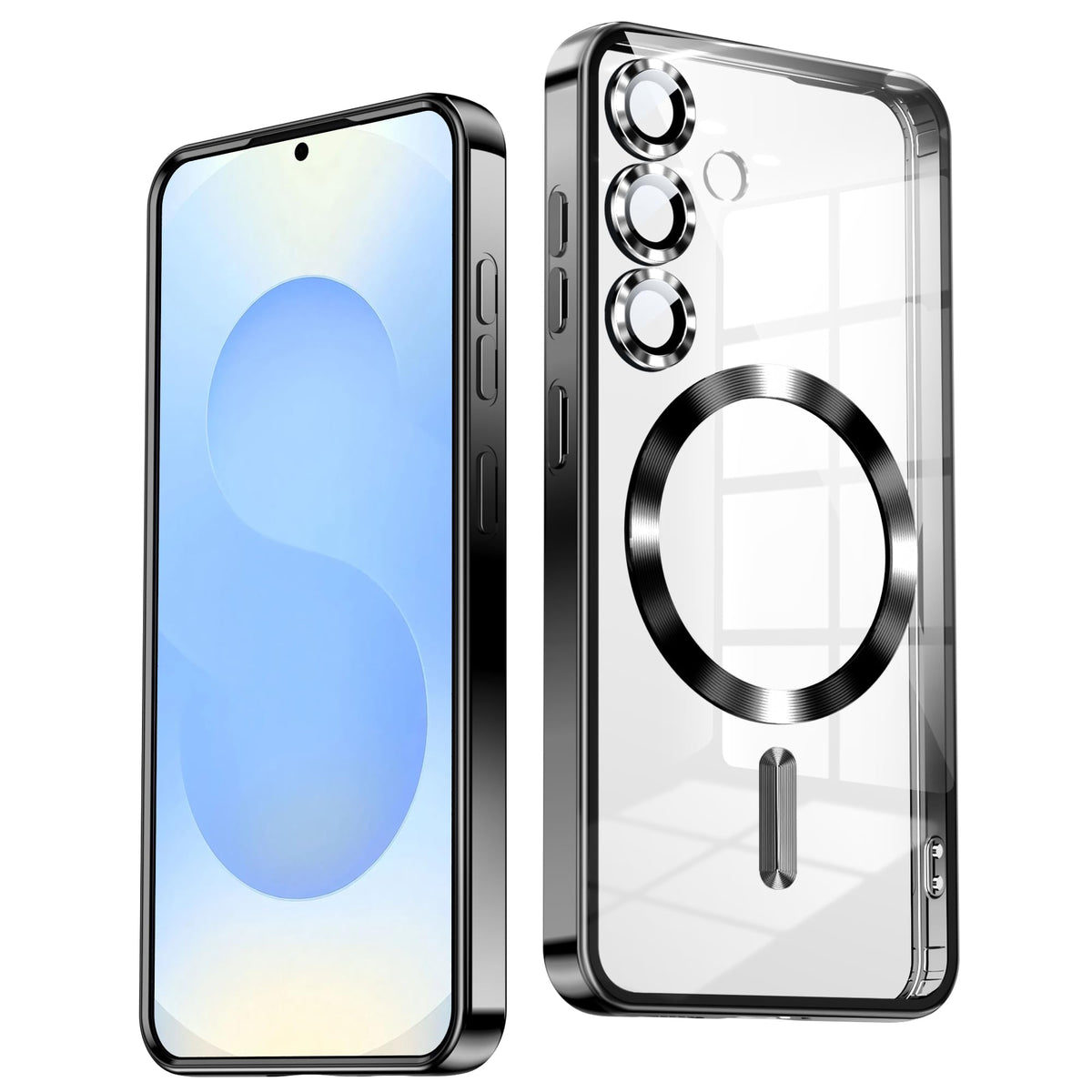 TOBOVON Slim Thin for Samsung Galaxy S25 Case 6.2'', Compatible with MagSafe, Built-in Camera Lens Protector, Shockproof Protective Phone Case, Soft Electroplated Clear Phone Cover, Black