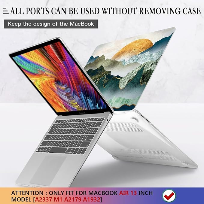 CISSOOK Mountain Case for MacBook Air 13 inch 2020 2021 2019 2018 Release Model A2337 M1 A2179 A1932 with Touch ID, Plastic Sunshine and Mountain Scenery Cover for MacBook Air 13" with Keyboard Cover
