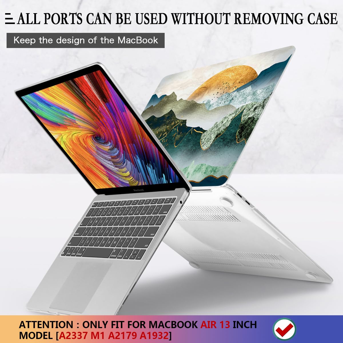 CISSOOK Mountain Case for MacBook Air 13 inch 2020 2021 2019 2018 Release Model A2337 M1 A2179 A1932 with Touch ID, Plastic Sunshine and Mountain Scenery Cover for MacBook Air 13" with Keyboard Cover