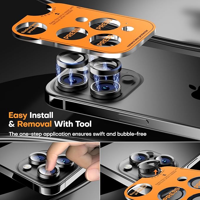Camera Lens Protector for iPhone 16 Pro Max/16 Pro/15 Pro Max/15 Pro/14 Pro Max/14 Pro, Sapphire Glass Metal Individual Camera Cover Screen, Anti-drop, Case Friendly- Black Titanium