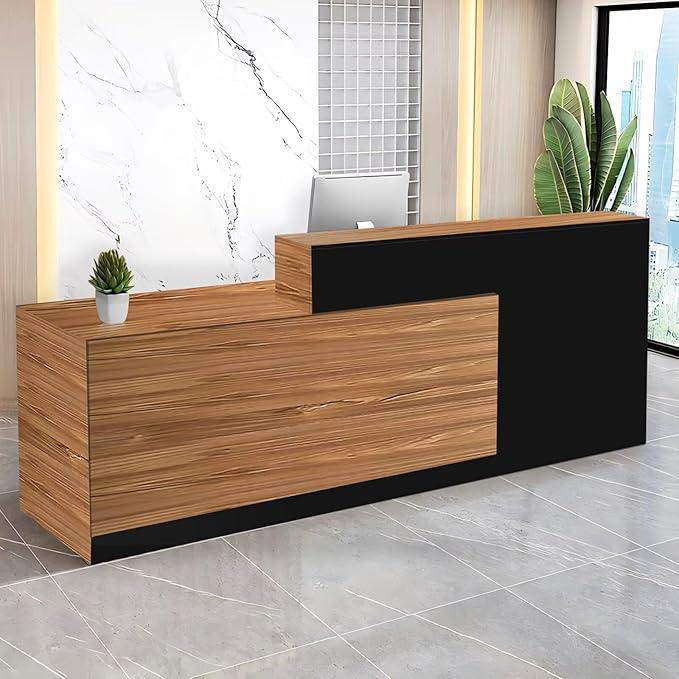 Reception Desk with Counter Modern Checkout Counter with Lockable Drawer Keyboard Tray Receptionist Desk for Office Salon Reception Table A Left 63inch/160cm
