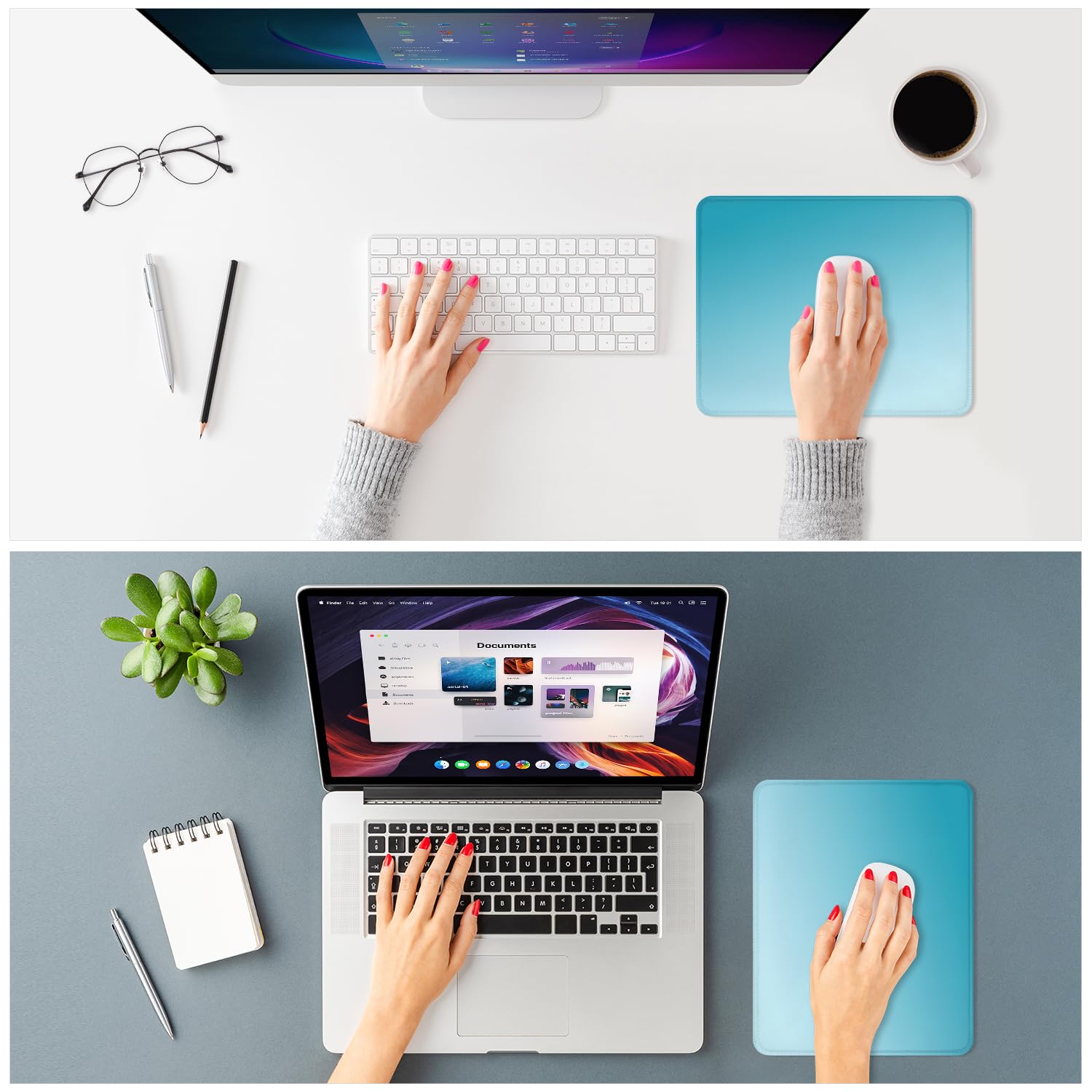ITNRSIIET Mouse Pad Non-Slip Rubber Base Smooth Surface Stitched Edges Waterproof Durable Compatible with All Mice for Office & Gaming, Desk Accessory, 10.2x8.3x0.12 inch, Aqua Gradient