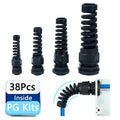 38 Pcs PG7~21 Kit Cable Gland 3-18mm Nylon Strain Relief Spring IP68 PA66