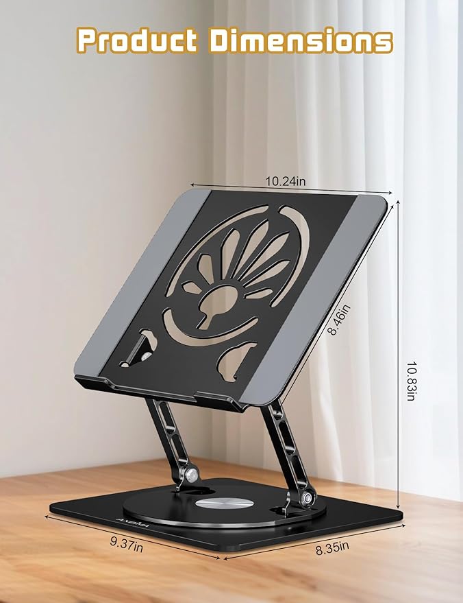 Adjustable Laptop Stand for Desk-360° Rotating Foldable Laptop Holder Ergonomic Laptop Riser for MacBook Pro/Air Dell HP Lenovo Notebook up to 16",Black