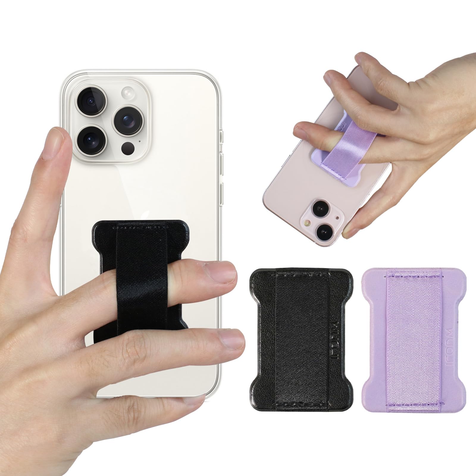 WUOJI Universal Phone Grip for Smartphones - Phone Holder for Hand for Back of Phone - Wireless Charging Compatible (Black Purple) 2PC