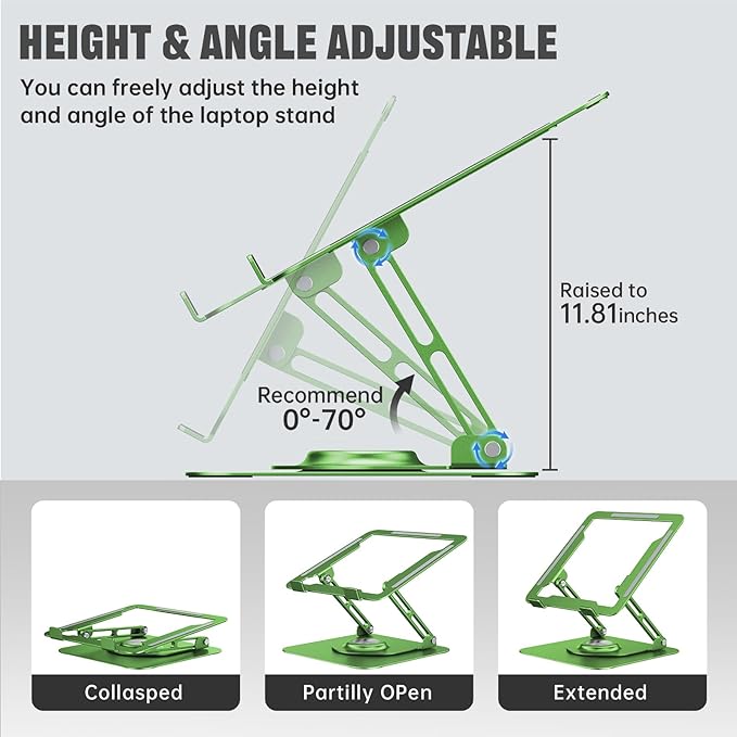 Laptop Stand for Desk, Adjustable Computer Stand with 360° Rotating Base, Ergonomic Laptop Riser for Collaborative Work, Foldable & Portable Laptop Stand, fits for All 10-16" Laptops