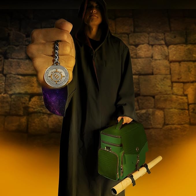 ENHANCE Collector's Edition RPG Adventurer's DnD Bag - Dragon Hide Exterior Travel RPG Bag with Tabletop Miniatures Storage Vault, Mat Holder, DnD Dice & Token Pockets, Fits 4-8 Books (Dragon Green)
