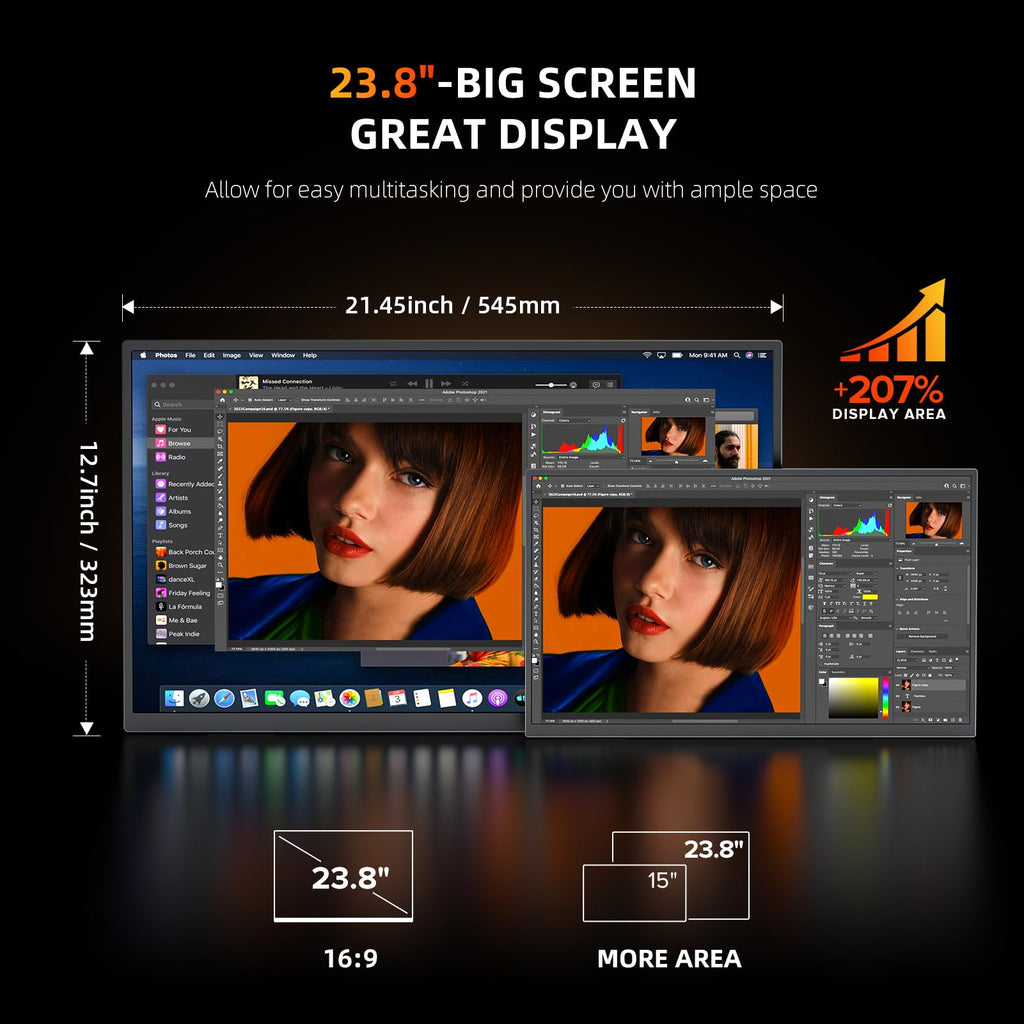 UPERFECT Portable Monitor 4K 24" QLED, 400 Nits 145% sRGB Large Monitor