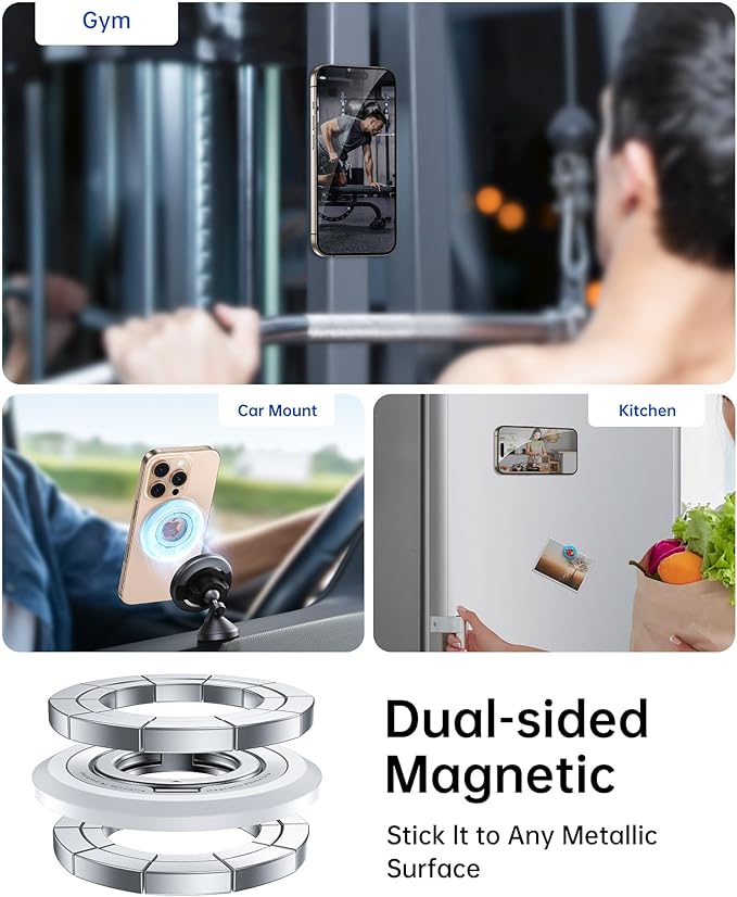 SYNCWIRE Phone Ring Holder Grip for MagSafe, 360° Rotation Magnetic Cell Phone Grip Stand Two-Sided Magnetic Compatible with iPhone 16 15 14 13 12 Pro Max fits MagSafe Accessories - White