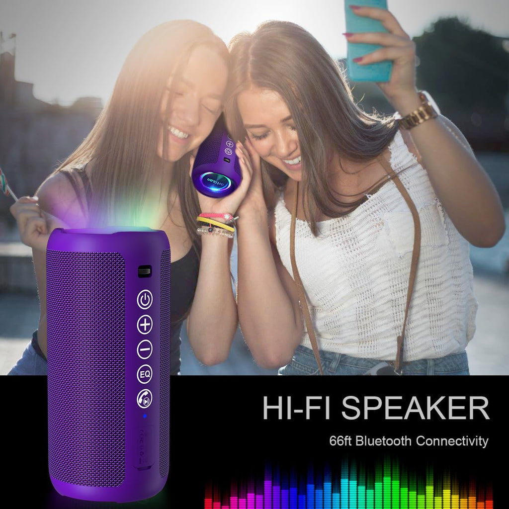 Ortizan Portable Bluetooth Speaker: IPX7 Waterproof, 24W Loud Sound, Deep Bass, Bluetooth 5.3, LED Lights, Wireless Stereo Pairing, 30H Playtime, for Home/Outdoor/Party/Beach, Birthday Gift, Purple