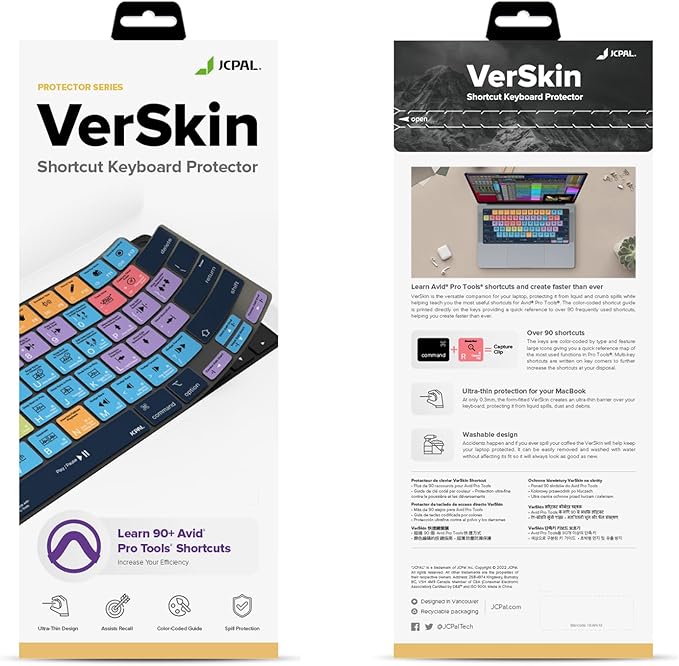JCPal Avid Pro Tools Shortcut Guide Keyboard Cover for Apple MacBook Pro 14 inch and MacBook Pro 16 inch (M1-M4 Models) and MacBook Air 13 inch and MacBook Air 15 inch (M2-M4 Models) (US-Layout)