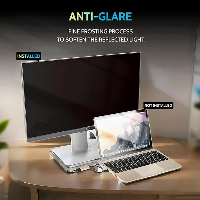 [2-Pack] 24 Inch Privacy Screen for Computer Monitor 16:9 Aspect Ratio, Eye Protection Anti Blue Light Glare Shield, 24inch Removable Black Blackout Anti Spy Desktop Security Private Filter
