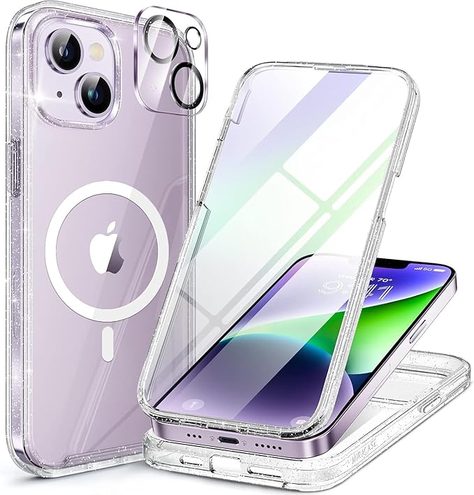 Miracase for iPhone 13 mini Case 5.4",Full-Body Protection,Clear Bumper Case with Built-in 9H Tempered Glass Screen Protector,Military-Grade Drop Protection Outdoor Phone Case for 13 mini,Dark Blue