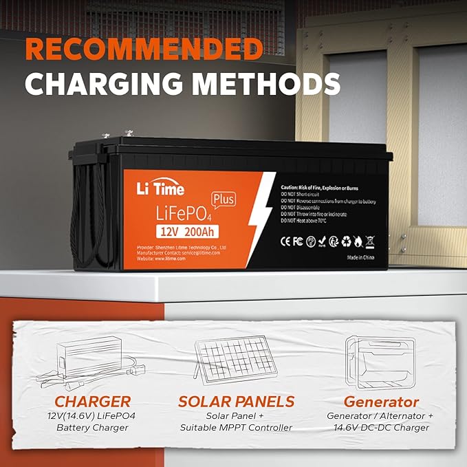 Litime 12V 200Ah Plus Lithium LiFePO4 Battery, Built-in 200A BMS, 4000+ Deep Cycles, Max 2560W Power Output, FCC&UL Certificates, 10-Year Lifetime, Perfect for RV, Solar, Marine, Off-Grid, etc.