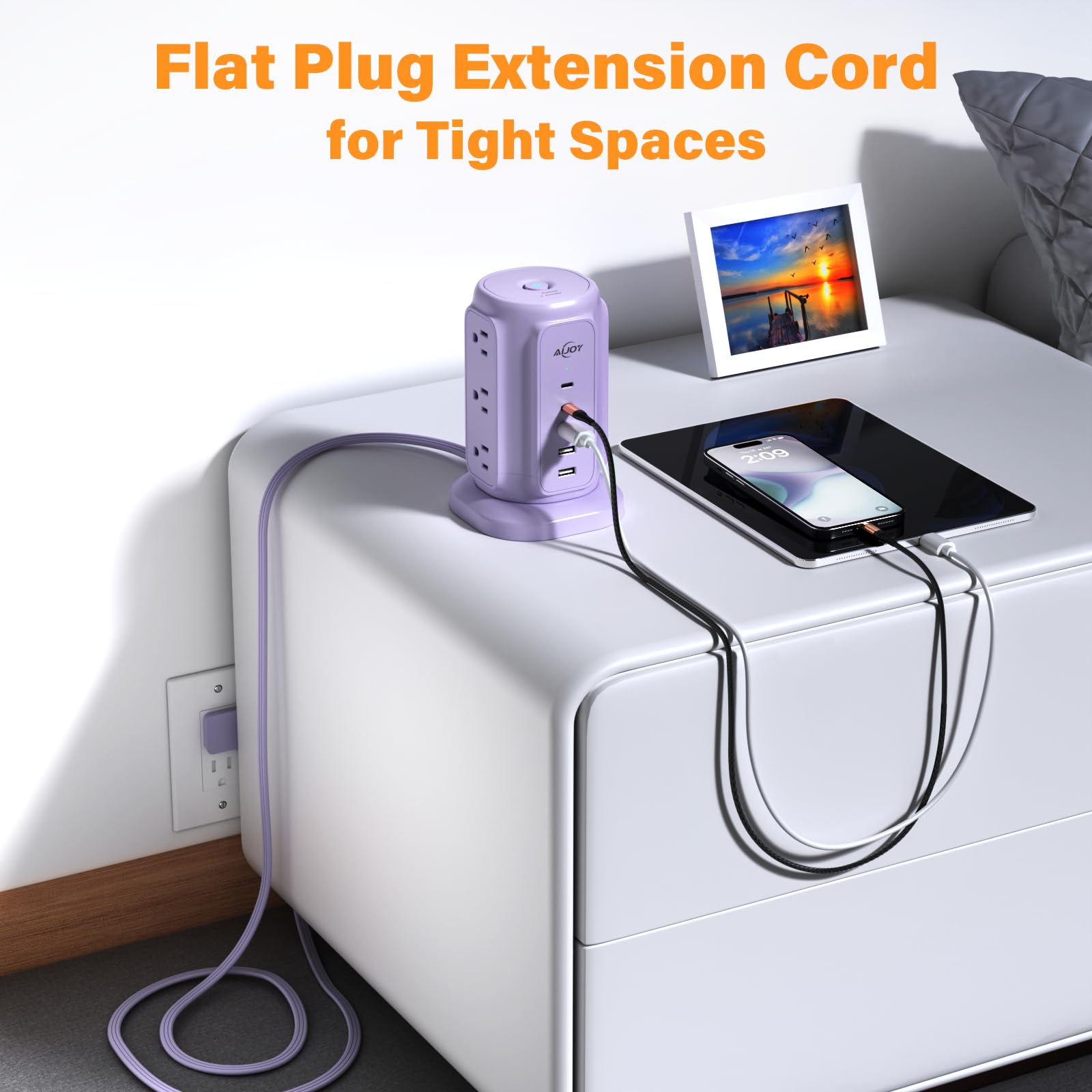 AiJoy Power Strip Tower with 9 AC Outlets and 5 USB Ports Charging Station