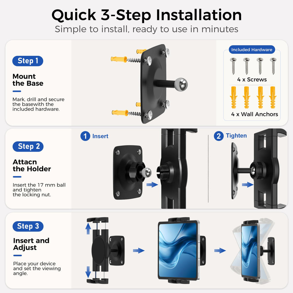 Keuvirya iPad Wall Mount, Universal 360° Rotating Tablet Wall Mount Holder
