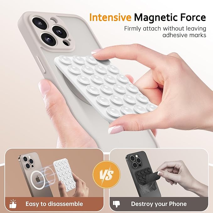 GONEZ Magnetic Suction Cup Phone Mount for MagSafe Case, Removable Silicone Sticky Grip for iPhone 12/13/14/15/16, Hands-Free Selfies and Videos for TikTok & Instagram Influencer/Creator, White