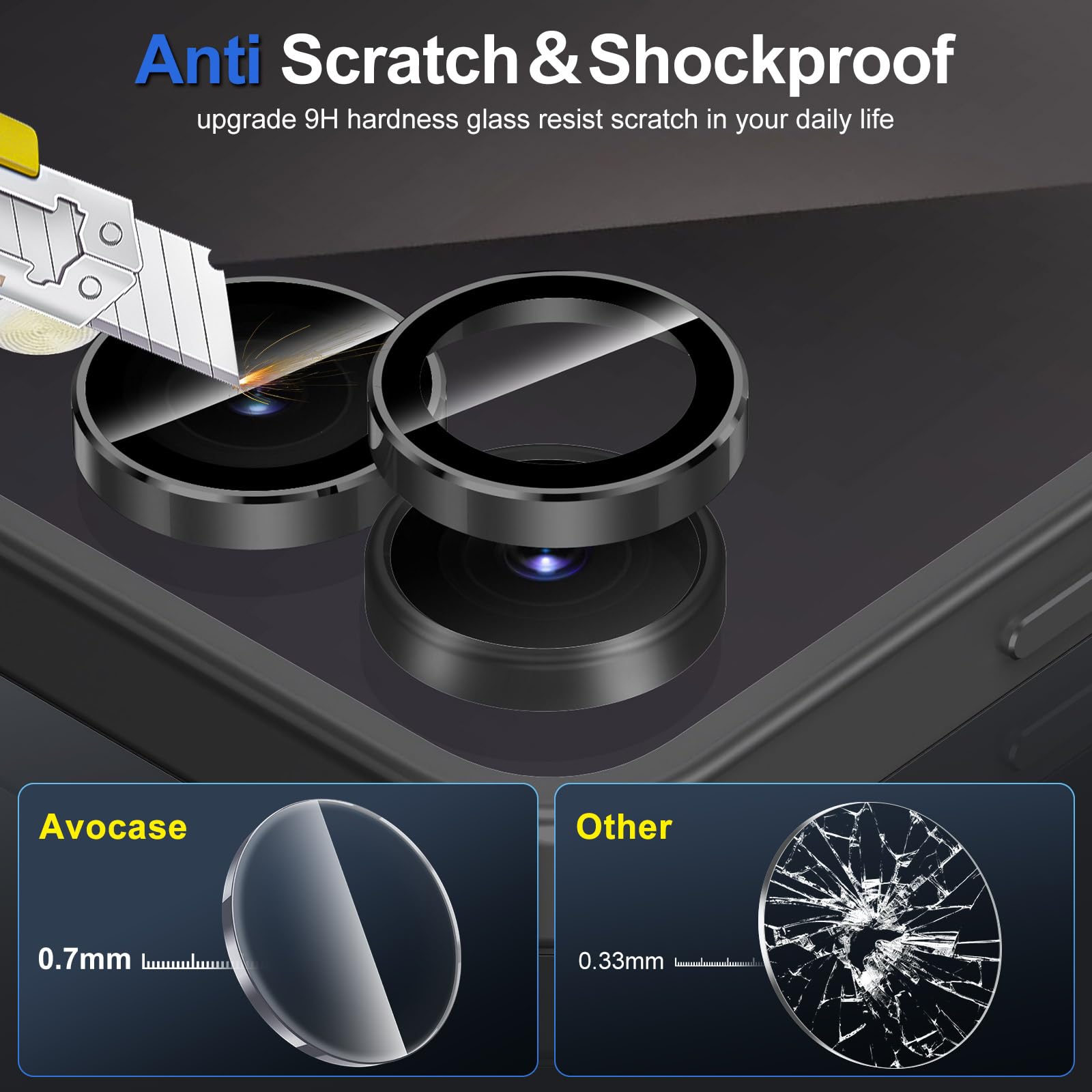 Avocase for Samsung Galaxy Z Flip 7 Camera Lens Protector, Individual Metal Ring Tempered Glass Lens Cover, [Strong Adsorption] Scratch Resistant Ultra-Thin HD Clear Lens Cover, 1 Set-Black Ring