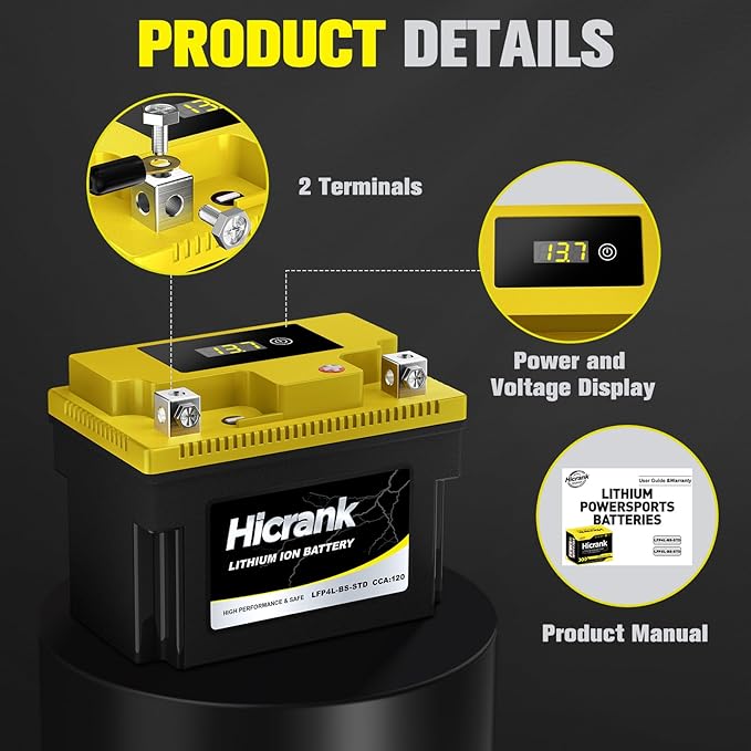 YTX4L-BS STD Standard Lithium Motorcycle Battery - 12.8V 2.8Ah 150CCA LiFePO4 Powersports Battery for ATV, Scooter, Snowmobile, Jet Ski, Honda Grom, Yamaha, Suzuki, CAN-AM, Generator