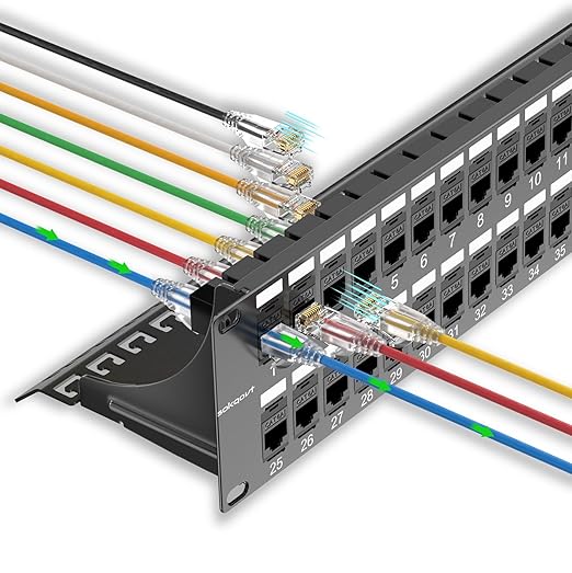 Patch Panel 48 Port Cat6a with Coupler Keystone, Cat6 Network Patch Panel 10G No Punch Down, Time-Saver Ethernet 2U Rj45 Panel with Sturdy Back Bar, 19 Inch Coupler Network Panel