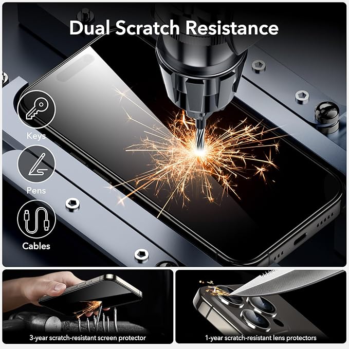 ESR 3+1 Pack for iPhone 15 Pro Max Screen Protector, [9H Hardness] [Military Grade Shatterproof] Full Coverage Ultra-tough Tempered Glass Film, Easy Installation Frame, 1 Set of Camera Lens Protector