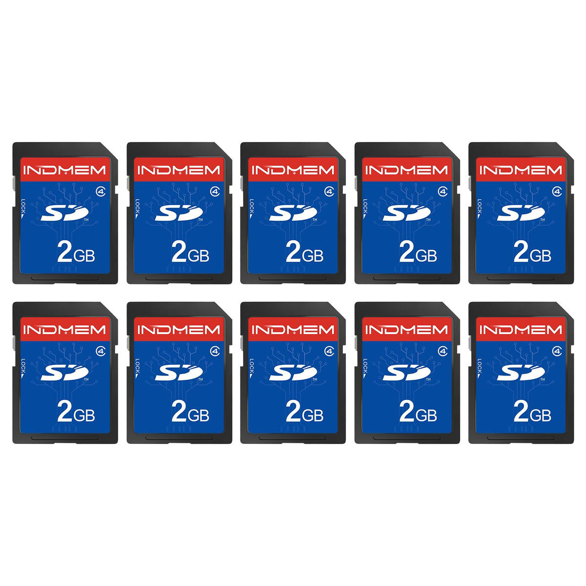 INDMEM 2GB SD Card, 10 Packs Class 4 2GB Flash Memory Card MLC Standard Secure Digital Cards Camera Card