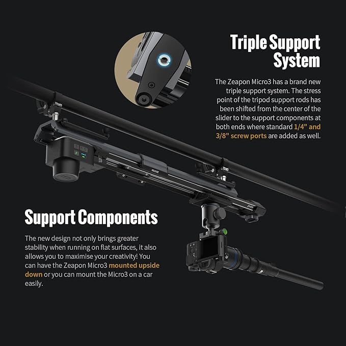 Zeapon Micro 3 E700 Double Distance Motorized Camera Slider, 30''/77cm Travel Distance, Compact Slider with carrying case, Motor Quick Switching, 10-26Lbs Payload and Adjustable Sliding Damping Design