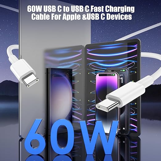 3-Pack 3.3FT 60W USB C to USB C Cable, Type C to Type C Cable,Fast Charging Cable for iPhone 16 15 Pro Plus Pro Max，for Galaxy S24 S23, for iPad Pro/Air, for MacBook Pro/Air and More