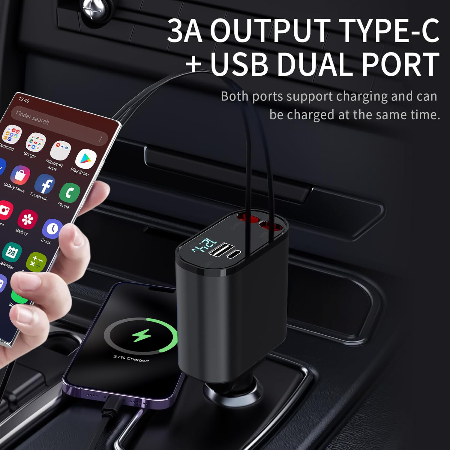 60W Fast Charging Car Charger for iPhone, 4-in-1 Retractable Phone Charger, Travel Essentials, Gifts for Women Men, Car Accessories for Women Men, for iPhone 14 13
