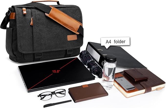 ESTARER Men Messenger Bag 15.6 inch, Water-resistant Canvas Computer Work Bag, Laptop Shoulder Bag Briefcase Satchel, Dark Grey