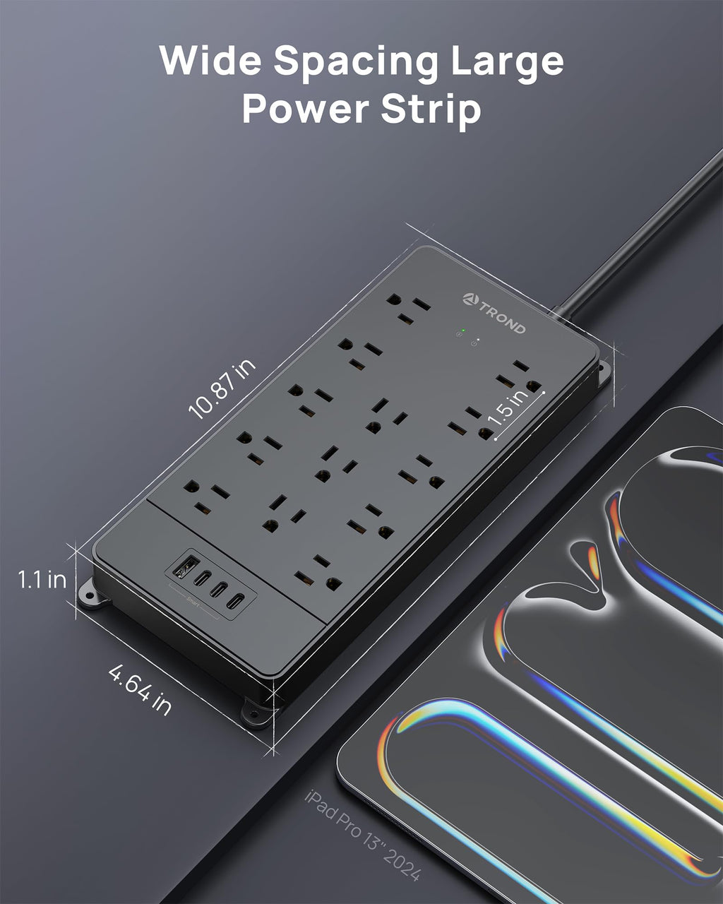 TROND 360° Rotating Surge Protector Power Strip 10ft, ETL Listed, 4000J