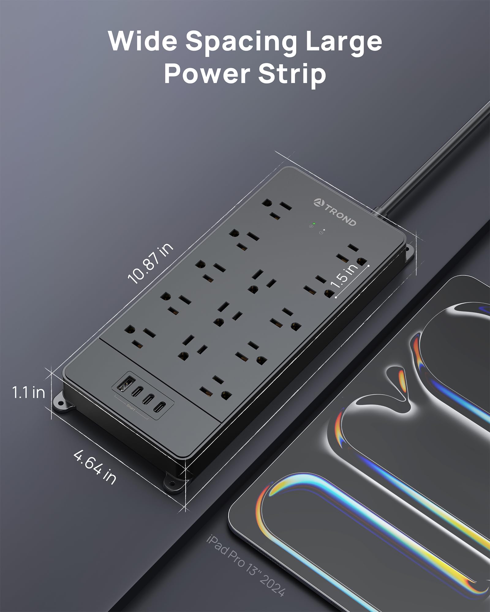 TROND 360° Rotating Surge Protector Power Strip 10ft, ETL Listed, 4000J