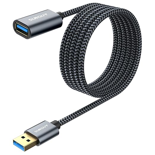 SUNGUY 5Gbps USB 3.0 Extension Cable, 6FT USB Extender, USB A Male to Female Cord, Braided High Data Transfer Compatible with Xbox, Hard Drive, Webcam, USB Keyboard, Mouse, Flash Drive, Oculus VR